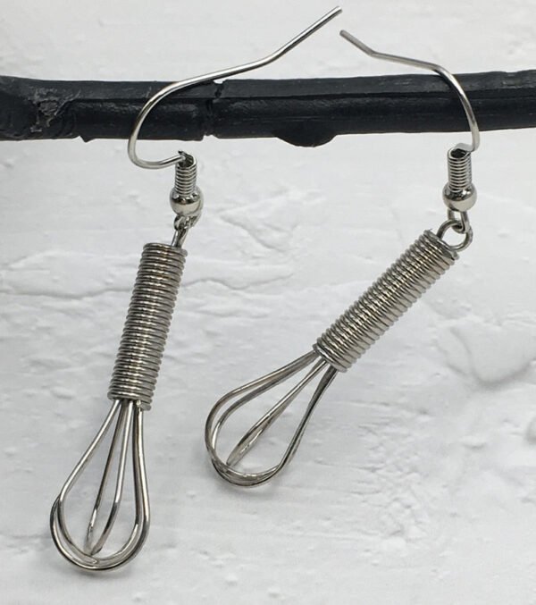 3D Miniature Silver plated Wire Wrapped Whisk Dangle Earrings Unique Handmade Jewelry Gift for Cook or Baker Chef Jewelry