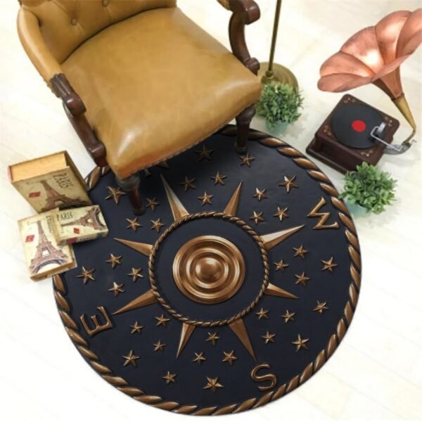 3D Rose Compass Carpet Non-Slip Round Carpet Floor Mats Printed Area Rug For Bedroom Home Decorative