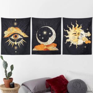 Tarot Tapestry Wall Hanging Psychedelic Stars Printed Hand Made Sun and Moon Tapestries for Bedroom Living Room,Dorm Decor