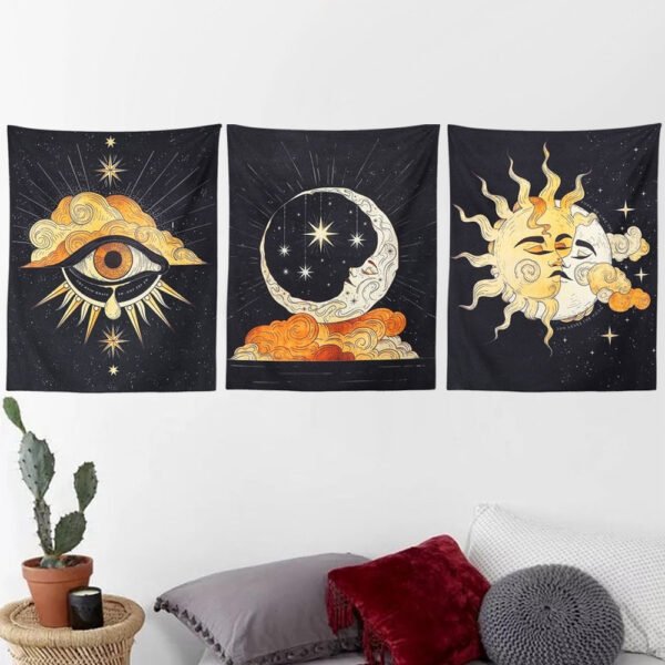 Tarot Tapestry Wall Hanging Psychedelic Stars Printed Hand Made Sun and Moon Tapestries for Bedroom Living Room,Dorm Decor