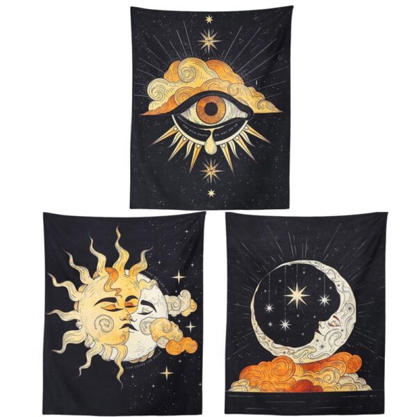 Tarot Tapestry Wall Hanging Psychedelic Stars Printed Hand Made Sun and Moon Tapestries for Bedroom Living Room,Dorm Decor