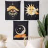 Tarot Tapestry Wall Hanging Psychedelic Stars Printed Hand Made Sun and Moon Tapestries for Bedroom Living Room,Dorm Decor