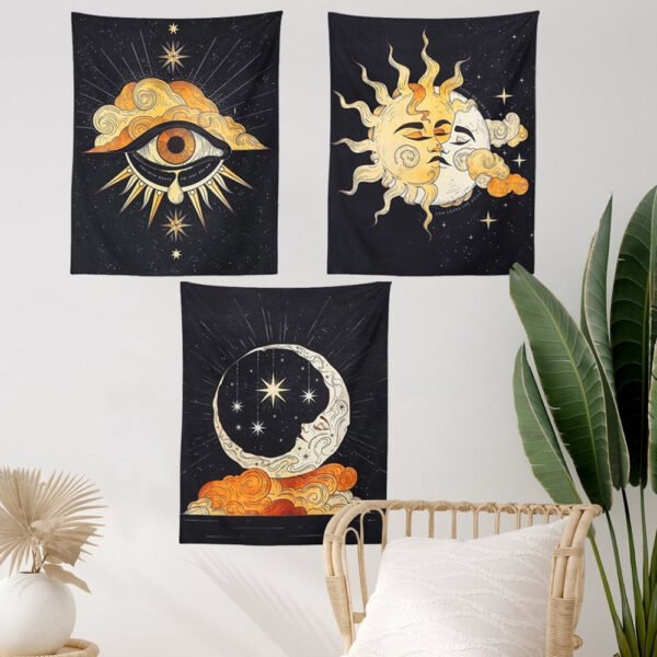 Tarot Tapestry Wall Hanging Psychedelic Stars Printed Hand Made Sun and Moon Tapestries for Bedroom Living Room,Dorm Decor