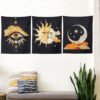 Tarot Tapestry Wall Hanging Psychedelic Stars Printed Hand Made Sun and Moon Tapestries for Bedroom Living Room,Dorm Decor