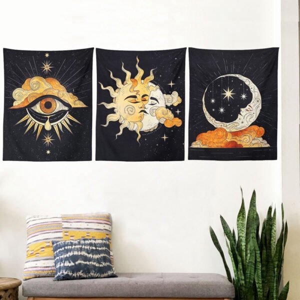 Tarot Tapestry Wall Hanging Psychedelic Stars Printed Hand Made Sun and Moon Tapestries for Bedroom Living Room,Dorm Decor