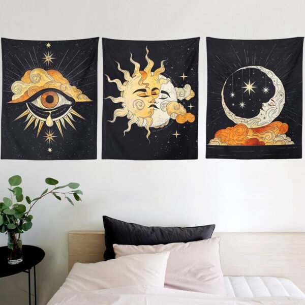 Tarot Tapestry Wall Hanging Psychedelic Stars Printed Hand Made Sun and Moon Tapestries for Bedroom Living Room,Dorm Decor