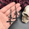 Satanic jewelry Satanic Cross Earrings – Gothic Baphomet Inverted Cross Earrings for Dark Art Lovers