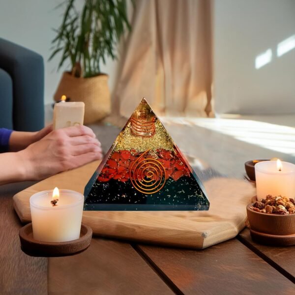 Crystal Orgone Pyramid – Orgonite Energy Generator with Copper-Wrapped Quartz and Shungite Crystals for Positive Energy