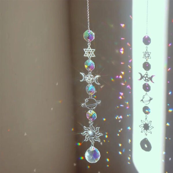 Elegant Suncatcher Crystal Wind Chime with Star, Moon, and Diamond Design - Hanging Prisms for Rainbow Light Effects - Decorative Pendant for Home and Garden