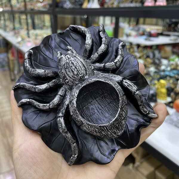 4.7Inch Figurine Giant Life Like Spider Collectible Display Lotus Leaf Resin Ornament Crystal Ball Base Holder for 4-10cm Sphere