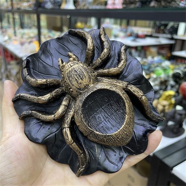 4.7Inch Figurine Giant Life Like Spider Collectible Display Lotus Leaf Resin Ornament Crystal Ball Base Holder for 4-10cm Sphere