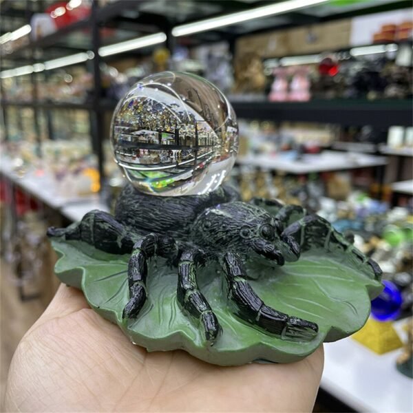4.7Inch Figurine Giant Life Like Spider Collectible Display Lotus Leaf Resin Ornament Crystal Ball Base Holder for 4-10cm Sphere