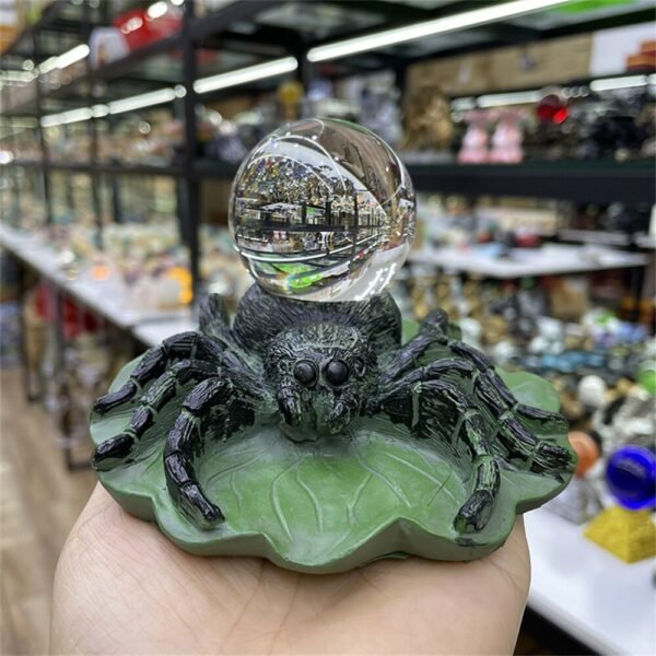 4.7Inch Figurine Giant Life Like Spider Collectible Display Lotus Leaf Resin Ornament Crystal Ball Base Holder for 4-10cm Sphere