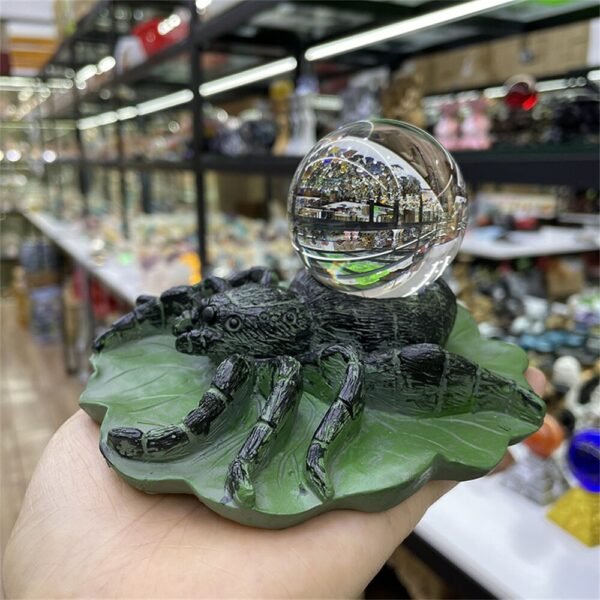 4.7Inch Figurine Giant Life Like Spider Collectible Display Lotus Leaf Resin Ornament Crystal Ball Base Holder for 4-10cm Sphere