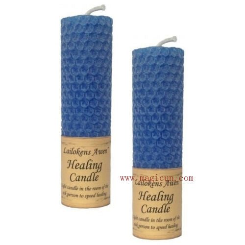 Magic Candle~2 pack Lailokens Awen HEALING Blue Handmade Beeswax 4" Magick Spell Candles