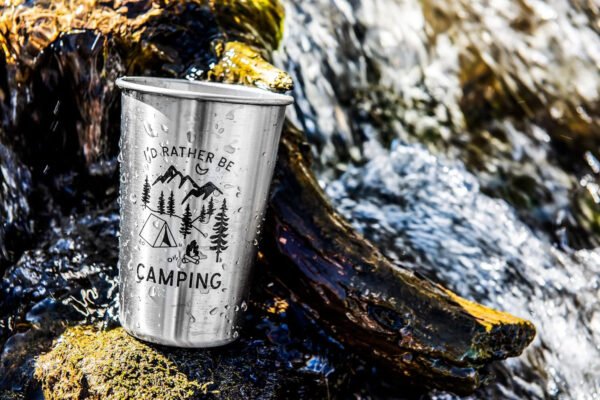 Rather Be Camping Stainless Steel Cup (16 Ounce) - Funny Gift Mug for Outdoorsmen - RV Gift, Happy Camper Gear Idea, Unique Travel Accessory for Coffee, Beer, Wine - Novelty Gift for Women