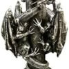 Magic  Collection~2 Dragon Candlestick Holder 9.5” Tall Pewter Color Fantasy Mythical mid-Evil Gothic Veronese Collection
