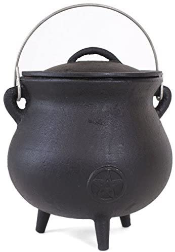 Home Decor~Something Different Cast Iron Cauldron with Pentagram, Black, 12 cm