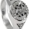 Sterling Silver Pagan Wiccan Moon Pentacle Pentagram Ring (Size 5-12)