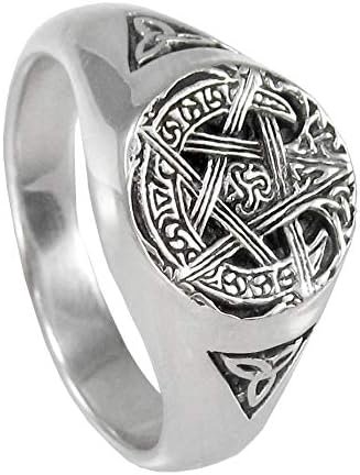 Sterling Silver Pagan Wiccan Moon Pentacle Pentagram Ring (Size 5-12)