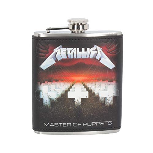 Band Merchandise~ Metallica Master of Puppets Hip Flask 7oz, PU/Stainless Steel, Black, 12.5cm