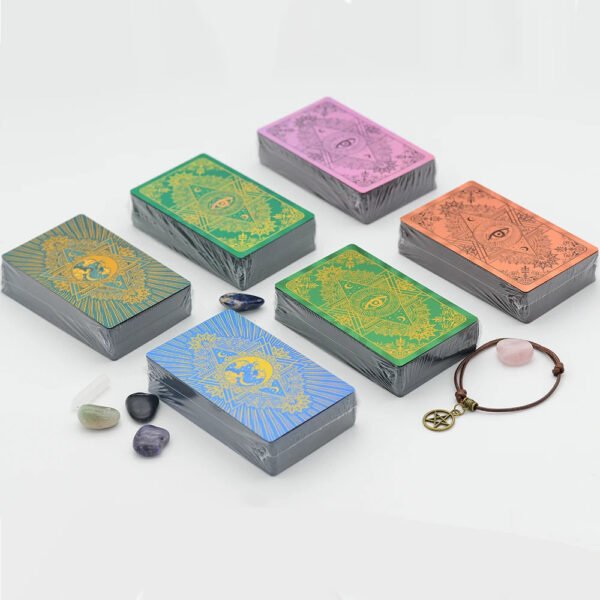 High Quality Mysterious Gold Foil Tarot PVC Table Game Color Card Gift Box Set Bronzing Waterproof Tablecloth Crystal Stone