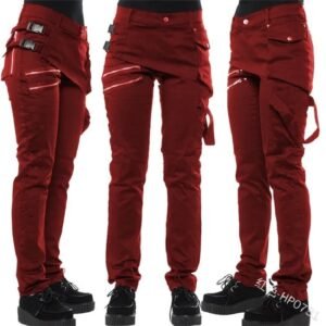 4124eee5b899838fda8e96b1a19b3aff Women Gothic Pants zipper Pockets Rivet steampunk Trousers Hip hop 90s Rock star style Solid Color Casual Trousers plus size 5XL