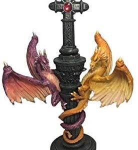 Magic  Collection~Flying Dragons Candlestick Candle Holder 8 inches Tall Celtic Cross with Stand Gothic