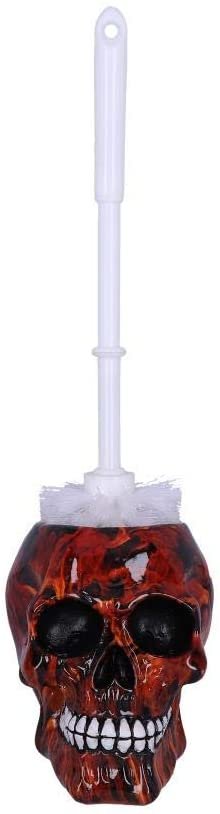 Dark Collection~Flame Pattern Skull Toilet Brush Holder 16.4cm, Polyresin, Orange