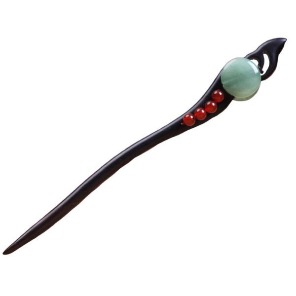 TOP SEWING Ebony Double-faced Jade Sword Hairpins Handmade Carved Wooden Hair Sticks for Women Chinese Hair Chopsticks for Long hair A