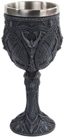 Witchcraft~Pacific Giftware Guardian Dragon Wine Goblet Chalice Resin Body Stainless Steel Faux Stone