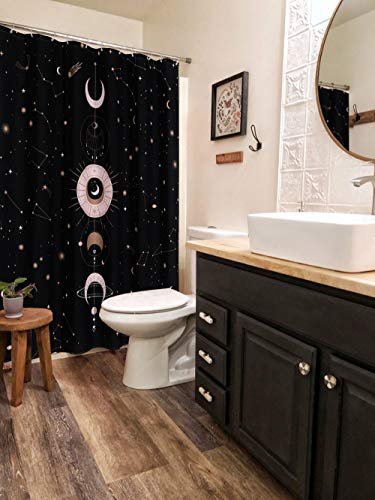 Zodiac Constellation Fabric Shower Curtain, Blush Sun and Moon Phrase Bathroom Shower Curtain Sets