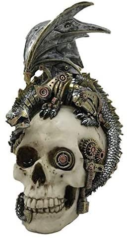 Steampunk Collection~Steel Wing Skull Figurine 25cm Silver
