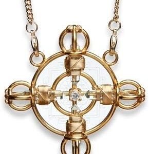 Crystal Healing Pendant - Solar Form Radiator in 24K Gold Plate with Magnets & Gold-Fill Copper Wire