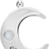 Sterling Silver Horned Crescent Moon Pendant with Natural Rainbow Moonstone