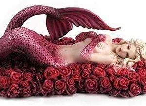 Magic  Collection~Red Mermaid Floating in Sea of Roses Statue Sculpture Figurine by Artist Selena Fenech