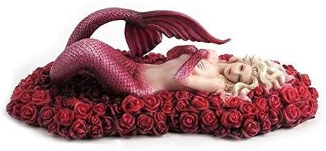 Magic  Collection~Red Mermaid Floating in Sea of Roses Statue Sculpture Figurine by Artist Selena Fenech