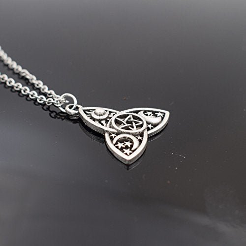 Triple Moon Goddess Triquetra Pentacle Necklace Pagan Wicca Pendant Necklace