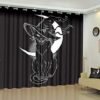 Magic Creature Curtains,Soundproof Blackout Curtains for Bedroom Living Room Window Drapes Panel Set,Black Cat Pointy Witch Hat Line Art