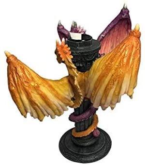 Magic  Collection~Flying Dragons Candlestick Candle Holder 8 inches Tall Celtic Cross with Stand Gothic