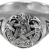 Sterling Silver Pagan Wiccan Moon Pentacle Pentagram Ring (Size 5-12)