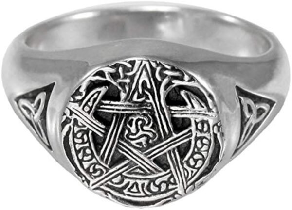Sterling Silver Pagan Wiccan Moon Pentacle Pentagram Ring (Size 5-12)