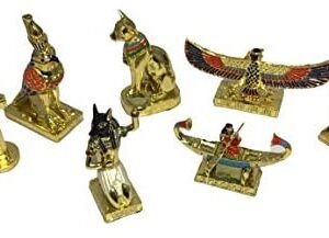 Magic  Collection~7 Miniature Egyptian Figurines : Horus The Falcon, Khufu Ship, Babi The Baboon, Bastet Cat, Falcon, Anke, 2.25"-3.25" Tall