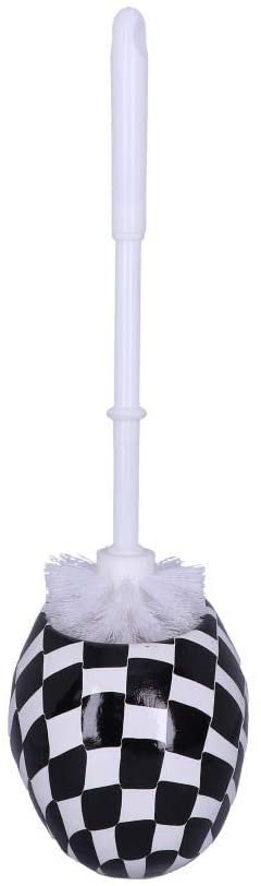 Dark Collection~Black and White Chequered Skull Toilet Brush Holder 16cm, Polyresin, One Size