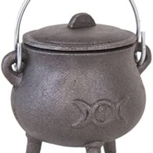 Home Decor~Something Different Cast Iron Cauldron with Triple Moon Design, Metal, Black, 7.5 x 6.3 x 11 cm