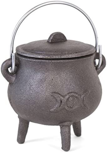 Home Decor~Something Different Cast Iron Cauldron with Triple Moon Design, Metal, Black, 7.5 x 6.3 x 11 cm