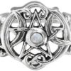 Sterling Silver Heart Pentacle Ring with Natural Rainbow Moonstone (Size 4-15)