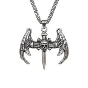 Gothic Hop Skull Cross with wing Pendant Necklace For Men Gift Jewelry