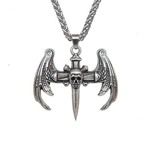 Gothic Hop Skull Cross with wing Pendant Necklace For Men Gift Jewelry