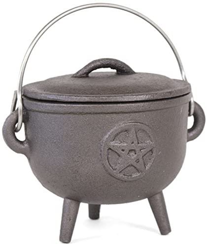 Home Decor~Something Different Cast Iron Cauldron with Pentagram, Black, 12 cm